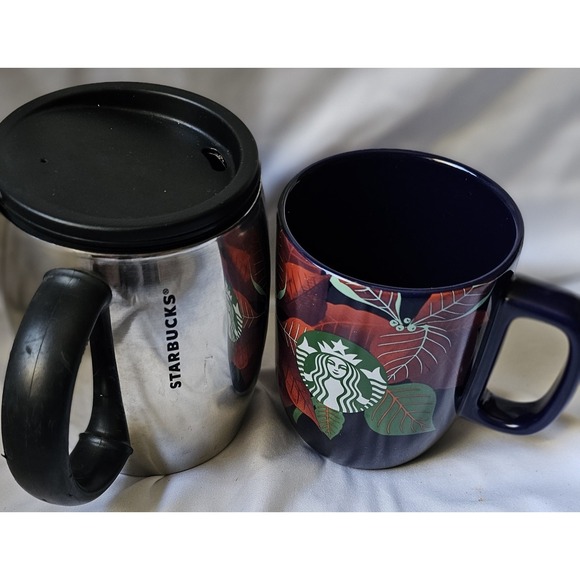 Starbucks Other - 2 Starbucks: 2012 Stainless Barrel Hot/Cold & 2020 Xmas Navy Poinsettia Ceramic